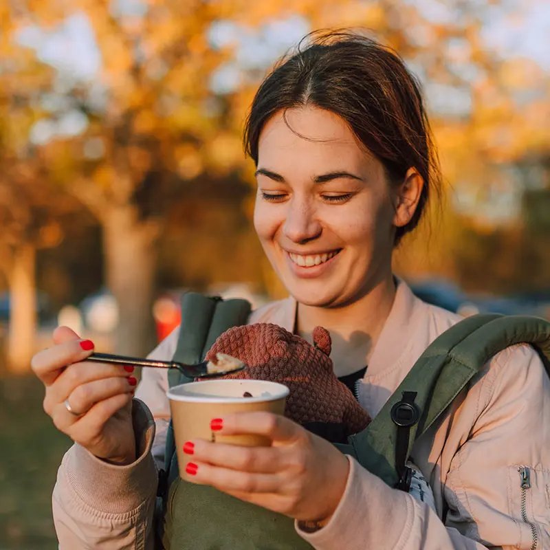 Woman eating nutritious breakfast