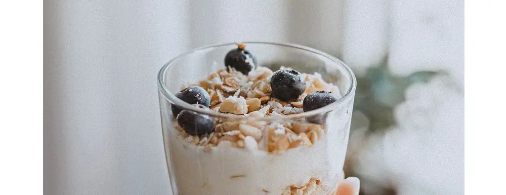 Yoghurt with a cereal topping with blueberries